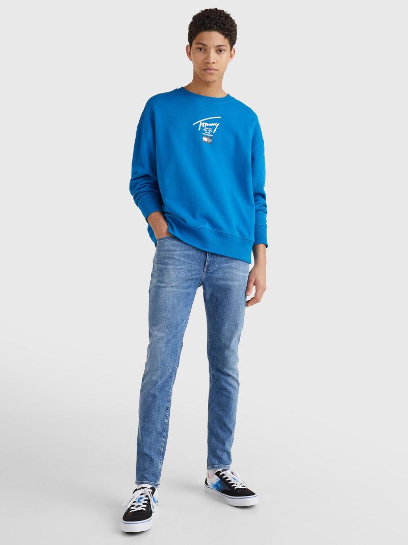 Férfi Tommy Hilfiger Signature Crewneck Pulóverek Kék | HU 919RVD